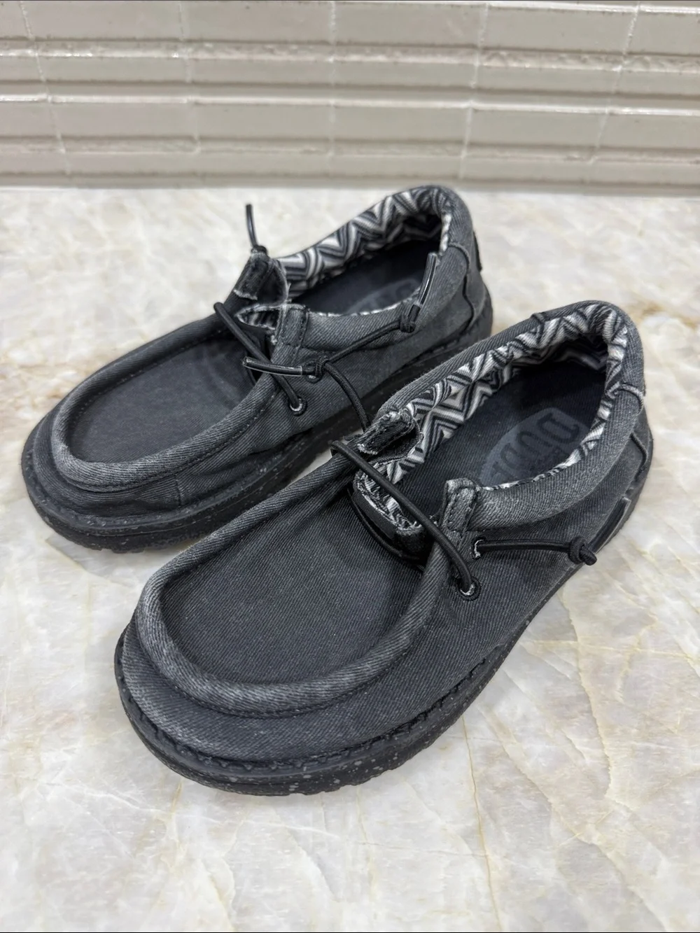 Hey Dude Kids Black Canvas Slip-On Moccasin Shoes